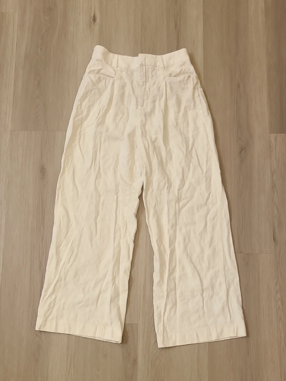 Zara White Linen Cotton High-Rise Wide Leg Pants Large Coastal Grandma Large